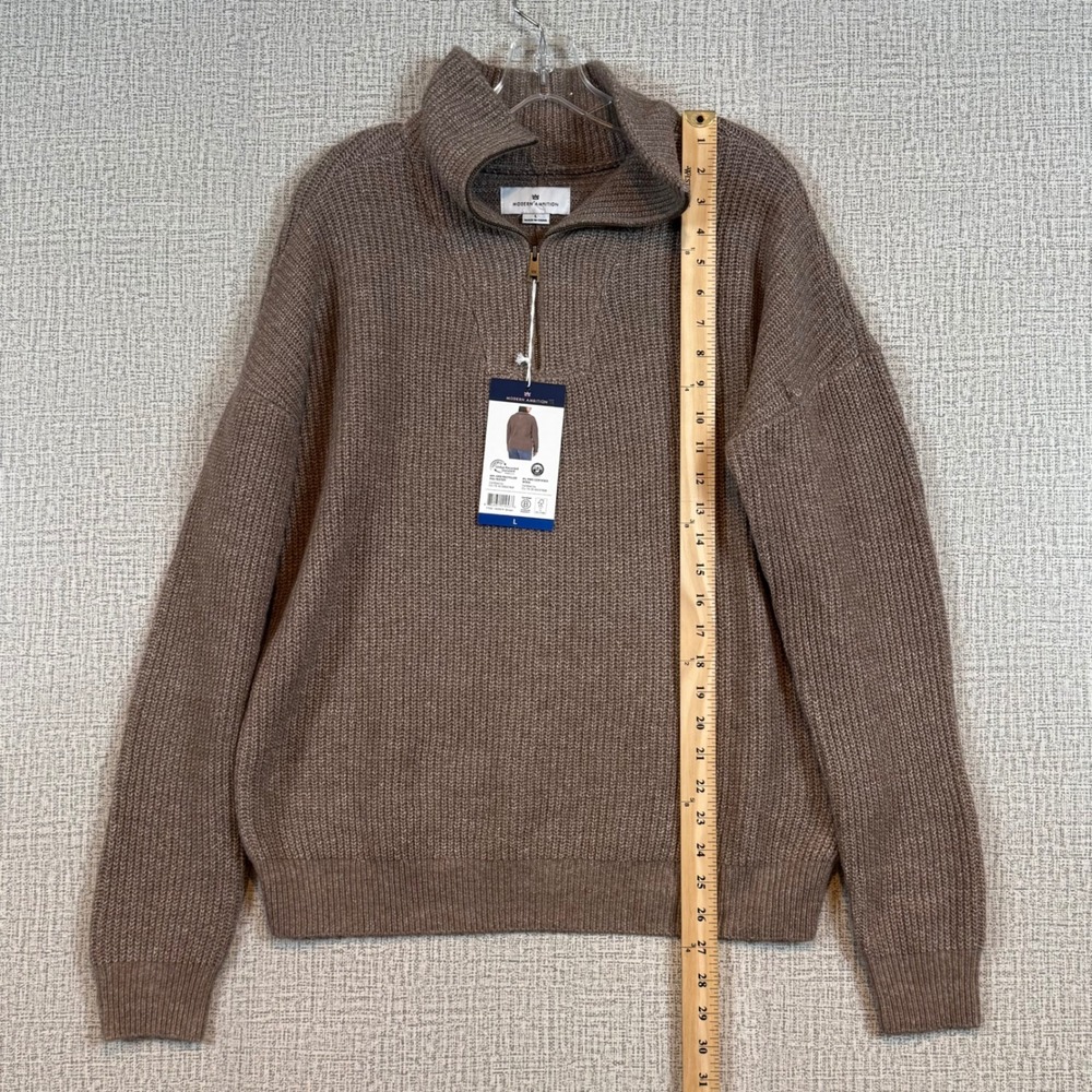 NWT Modern Ambition Womens Brown Merino Wool Blend Quarter Zip Ribbed Sweater Lg - Picture 8 of 9